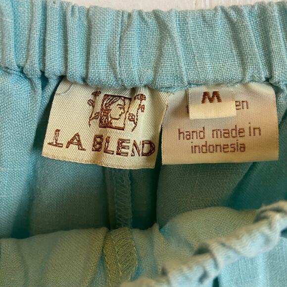 LA Blend 100% Linen Light Blue Embroidered Beaded Top Pants Set Size Medium - Picture 12 of 16